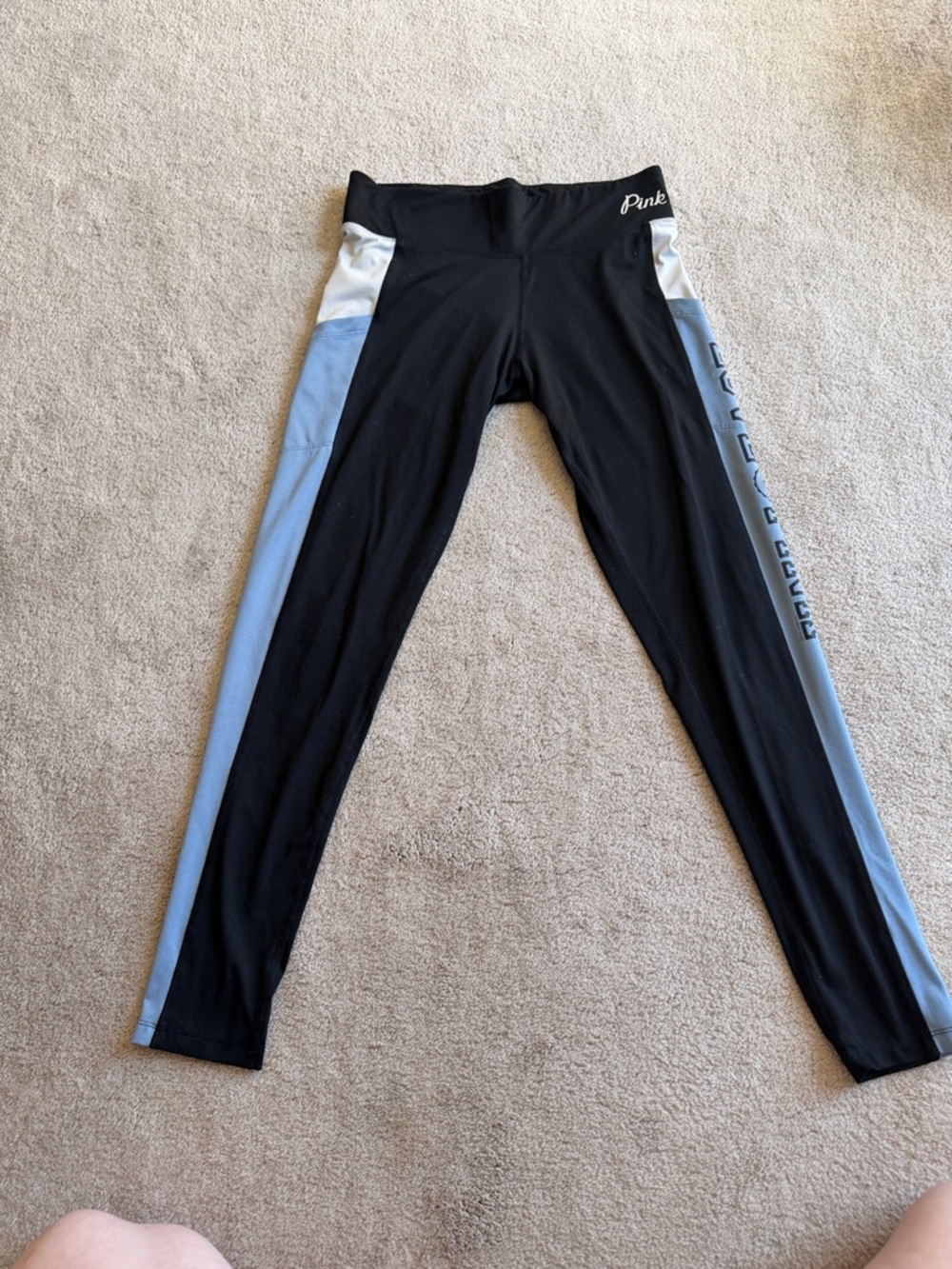 PINK Victoria's Secret Black, Light Blue & White Colorblock Leggings - Picture 2 of 5